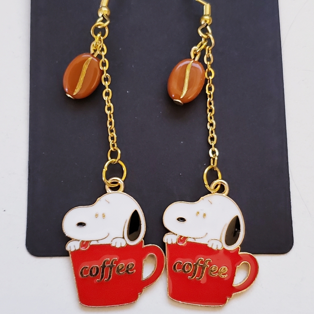 Handmade Coffee Peanuts Charlie Brown Snoopy Dangle Earrings